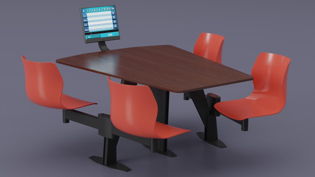 3D Bowling Table with Red Chairs and Monitor 2 model