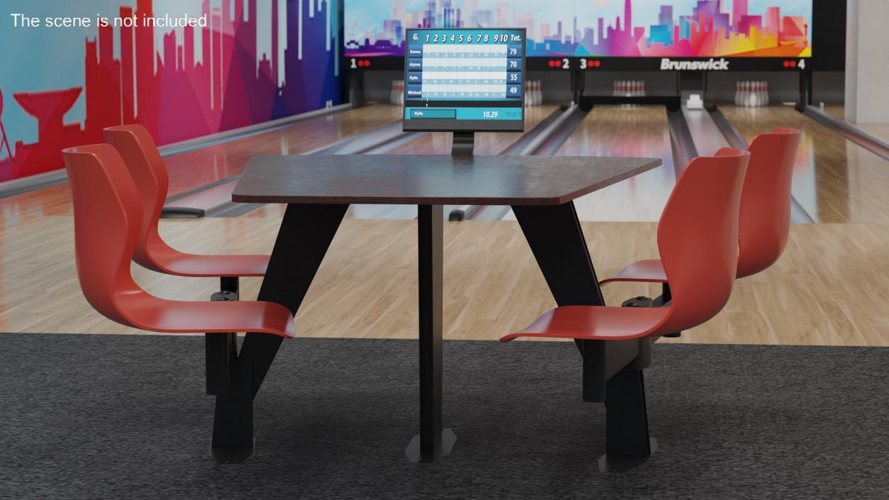 3D Bowling Table with Red Chairs and Monitor 2 model