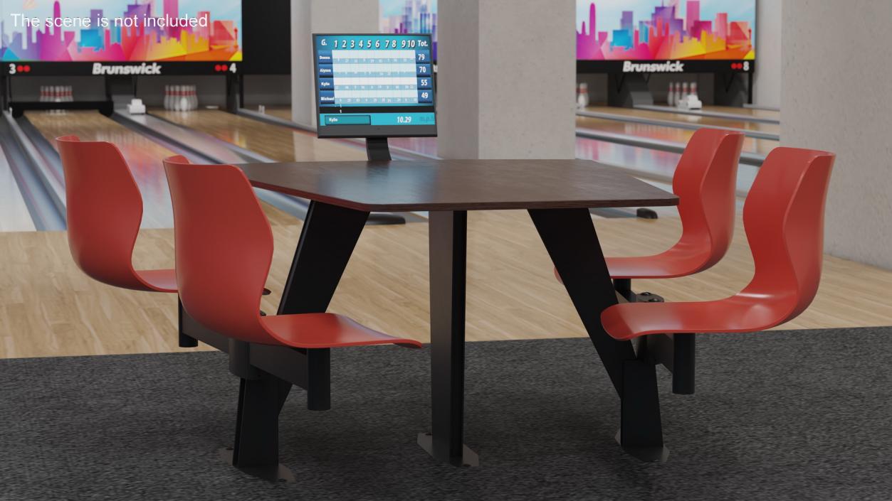 3D Bowling Table with Red Chairs and Monitor 2 model