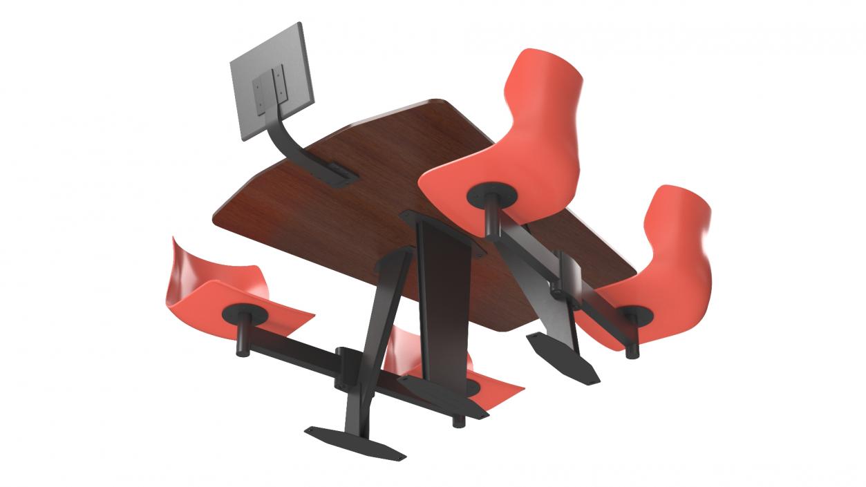 3D Bowling Table with Red Chairs and Monitor 2 model