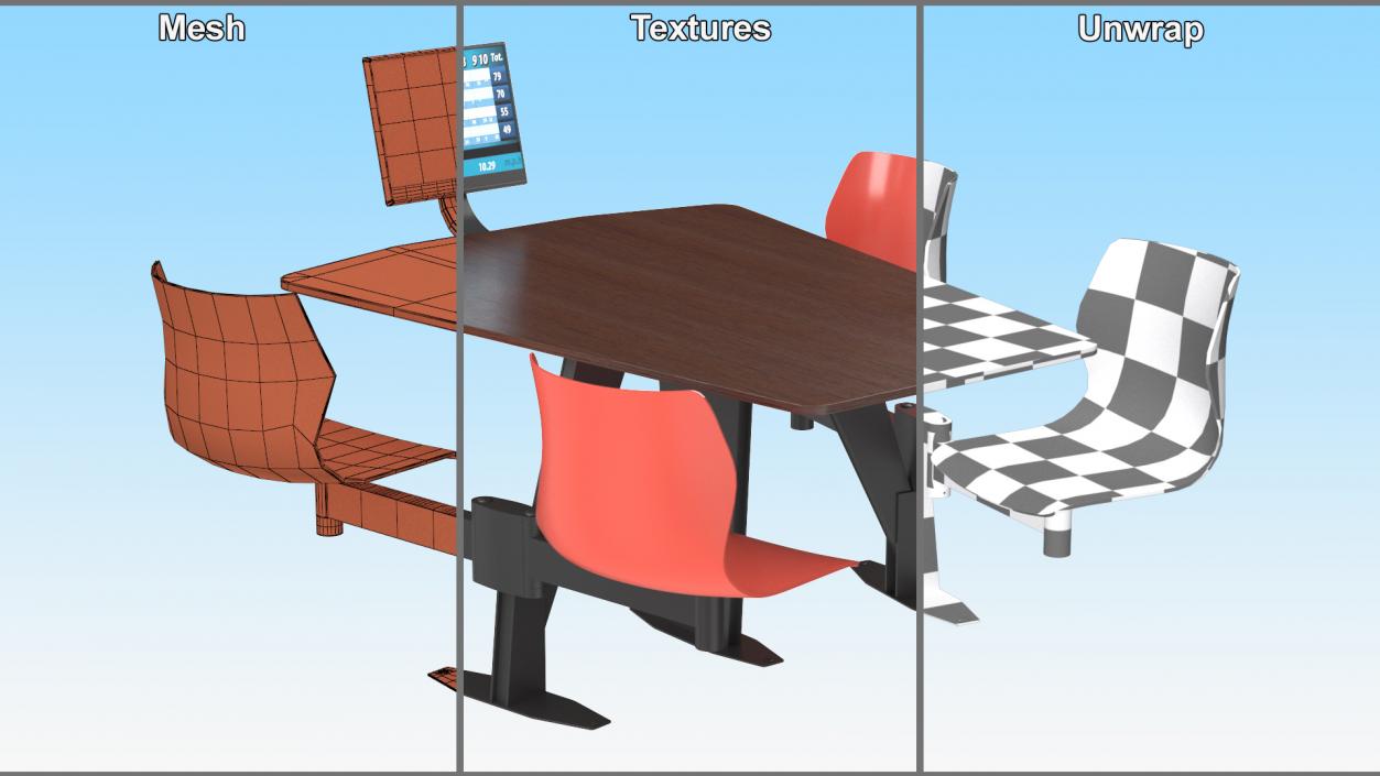 3D Bowling Table with Red Chairs and Monitor 2 model