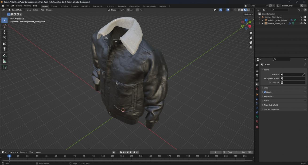 3D model Leather Black Jacket