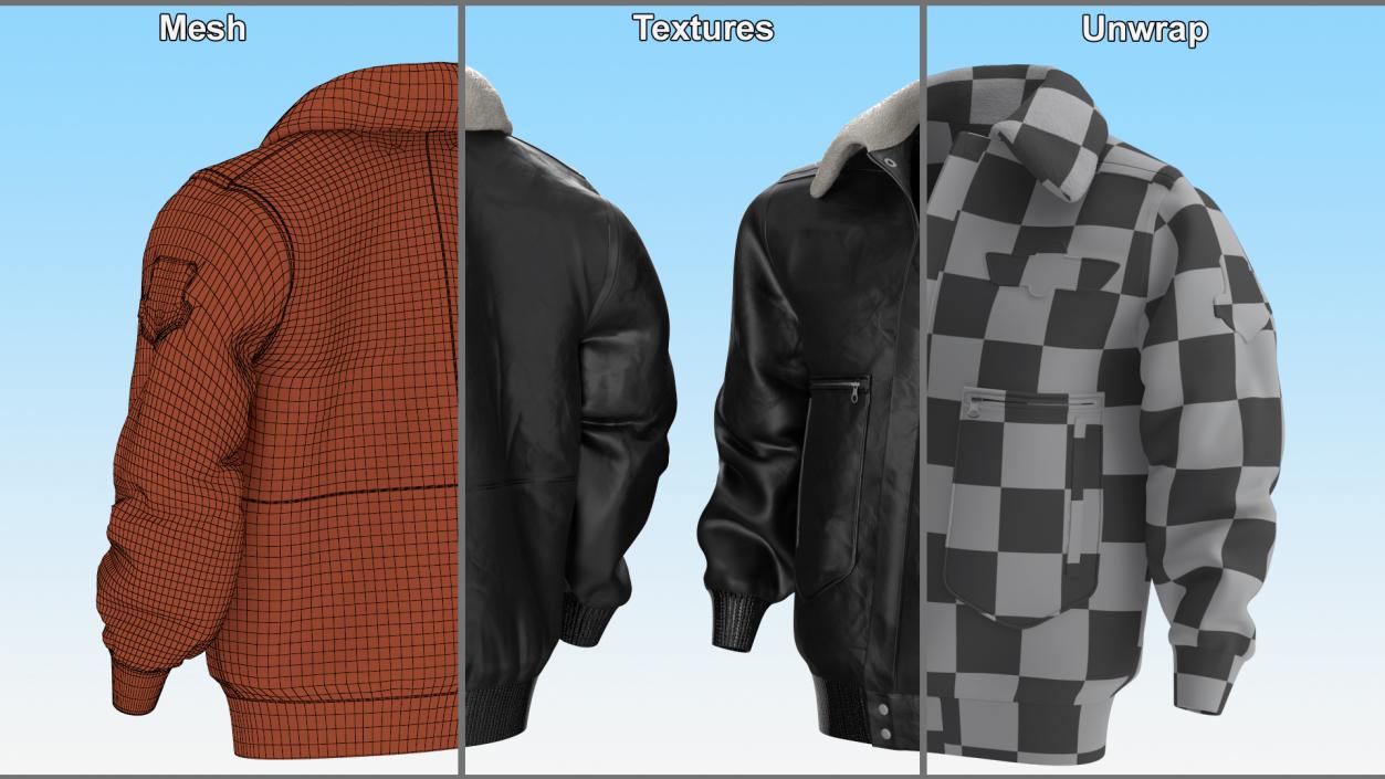 3D model Leather Black Jacket