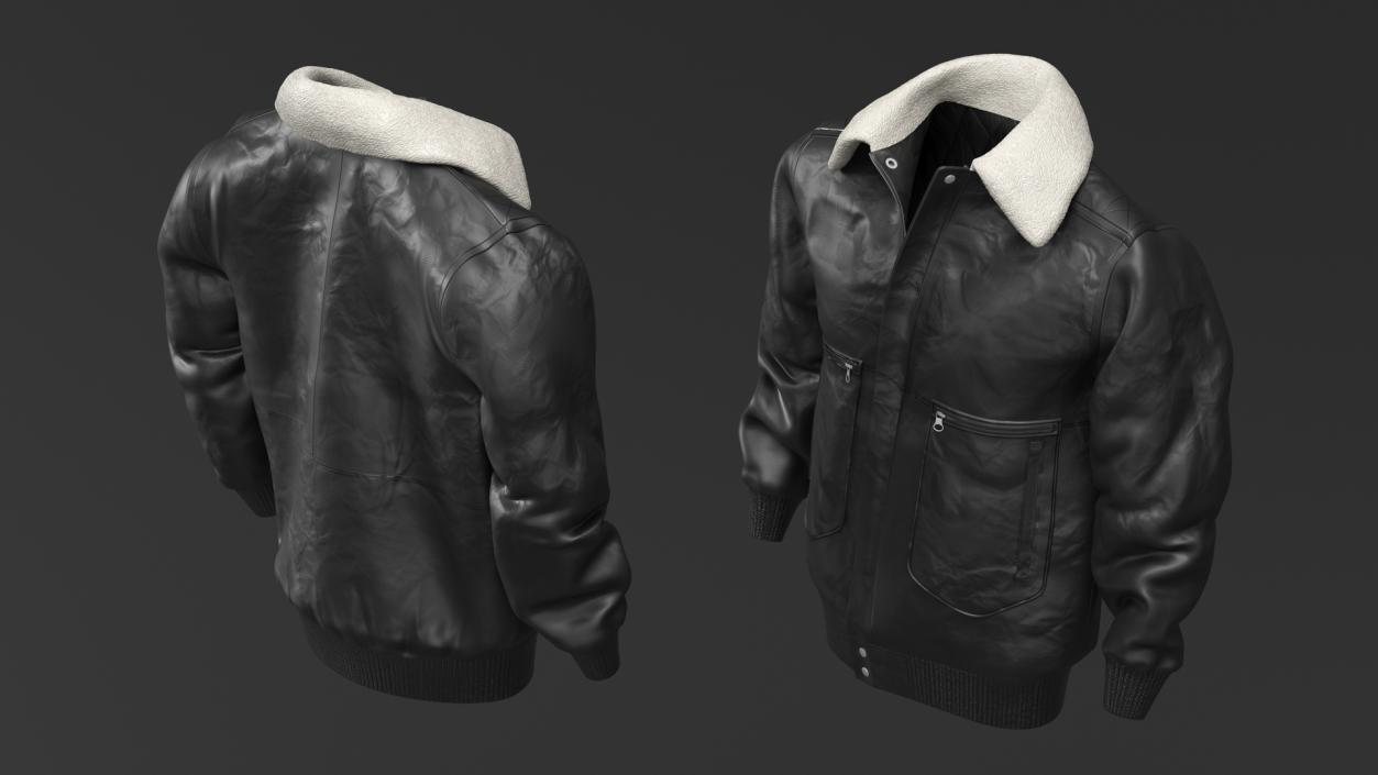 3D model Leather Black Jacket