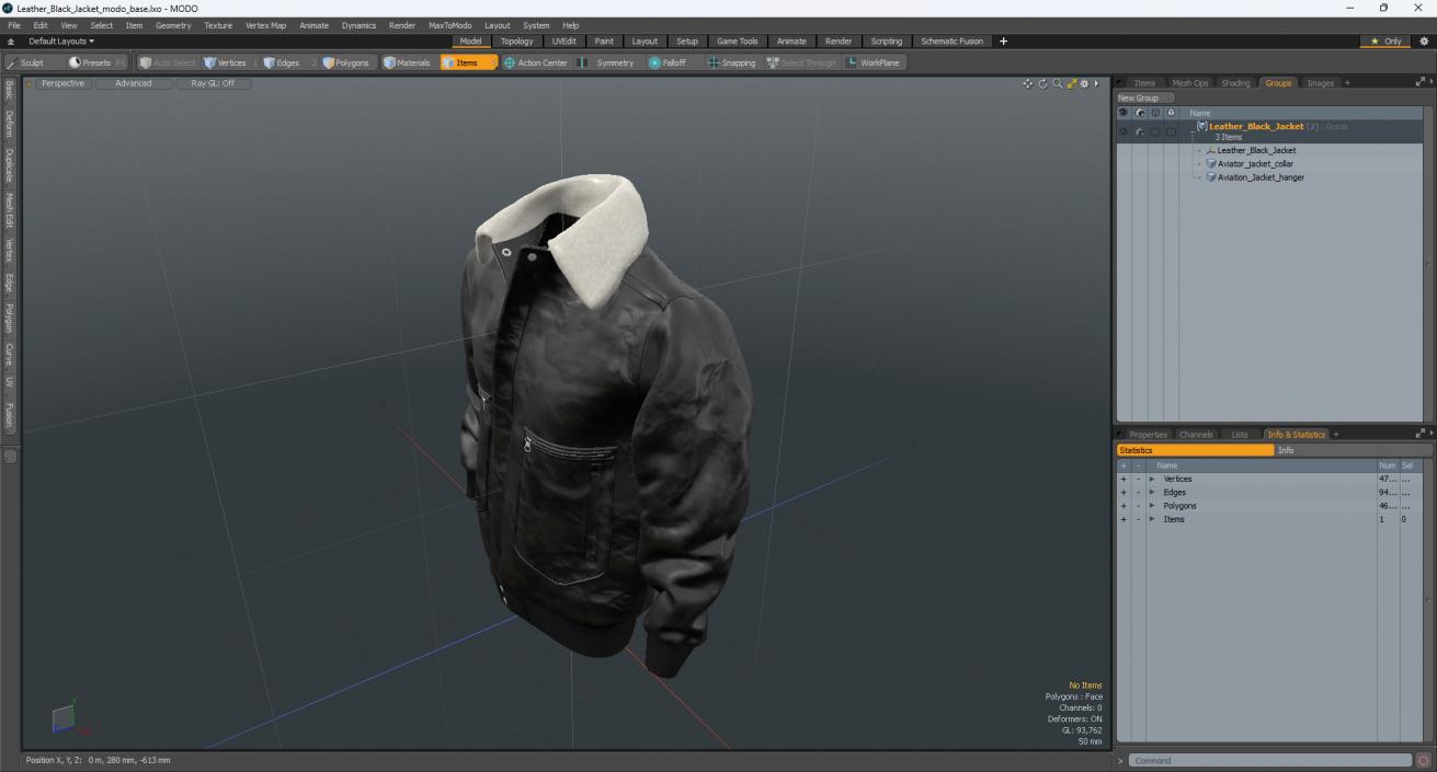 3D model Leather Black Jacket