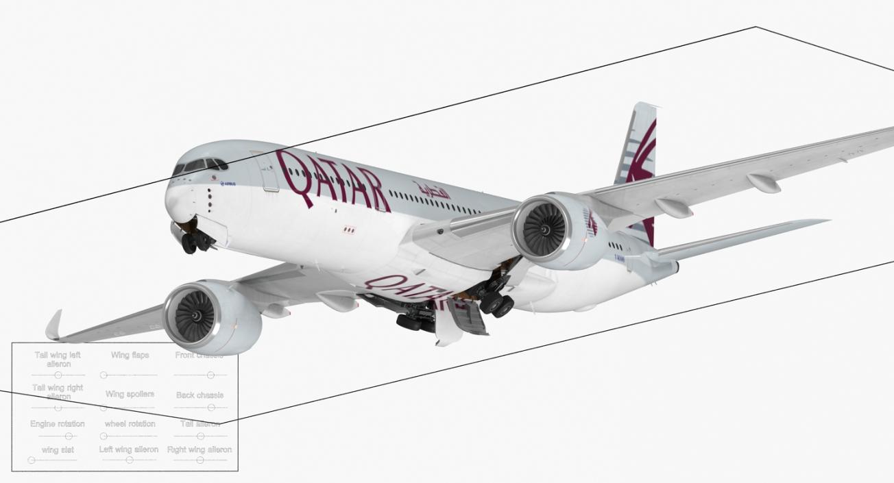 3D Airbus A350-900 Qatar Rigged model