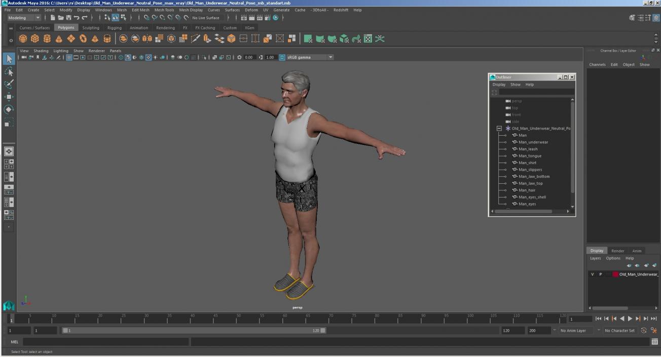 3D model Old Man Underwear Neutral Pose