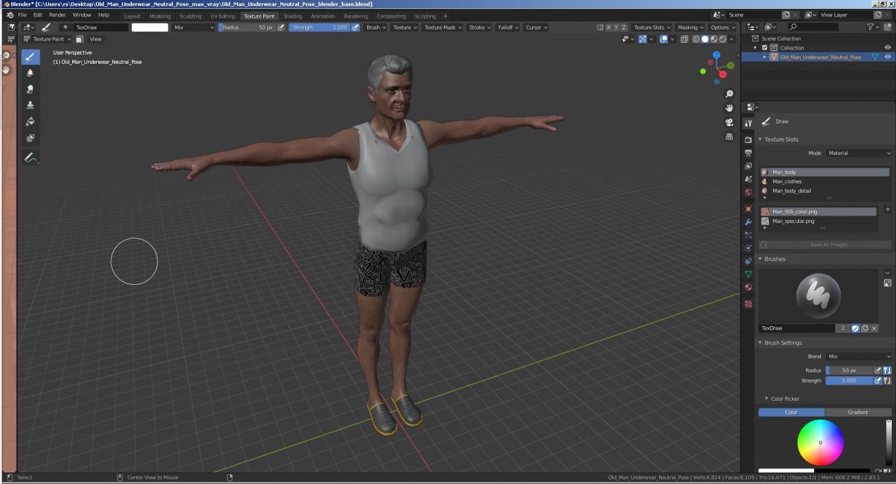 3D model Old Man Underwear Neutral Pose