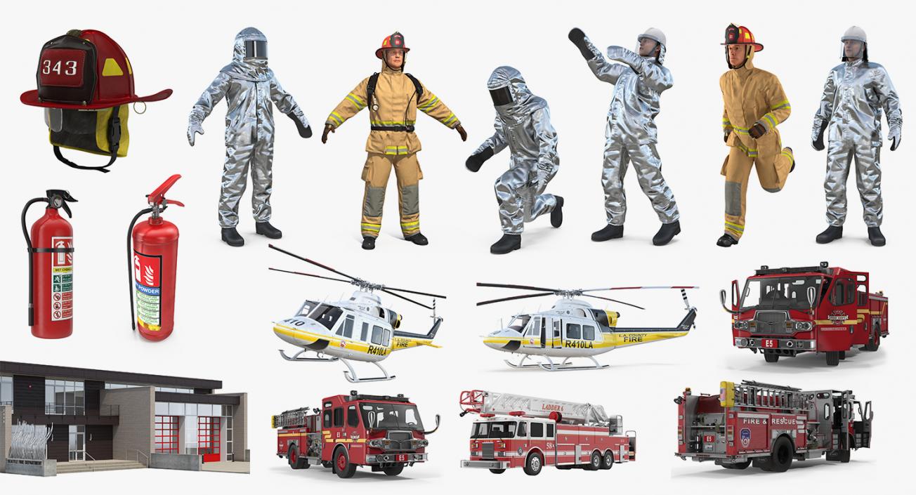 Firefighters and Equipment Collection 3D