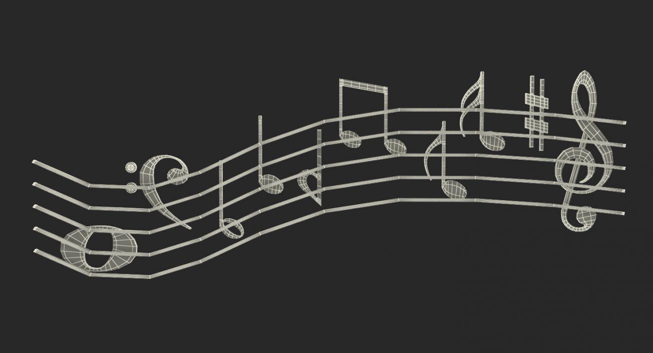 Silver Music Notes Waves 3D model