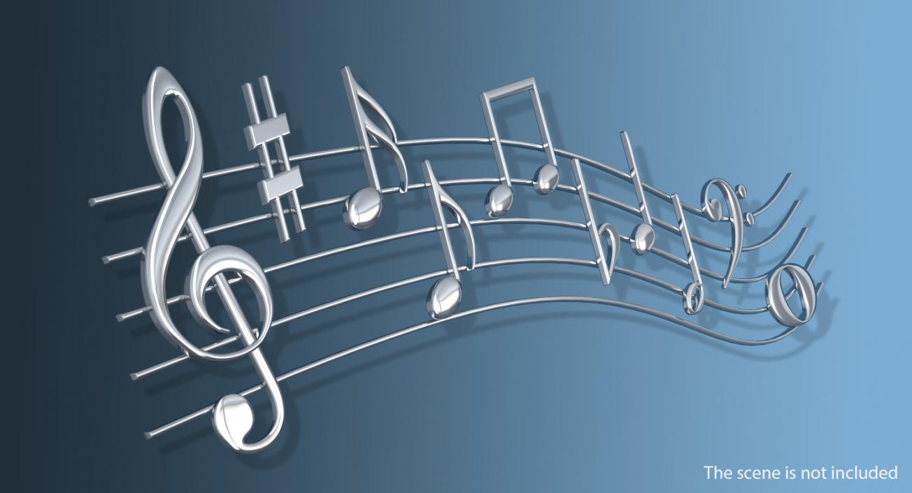 Silver Music Notes Waves 3D model