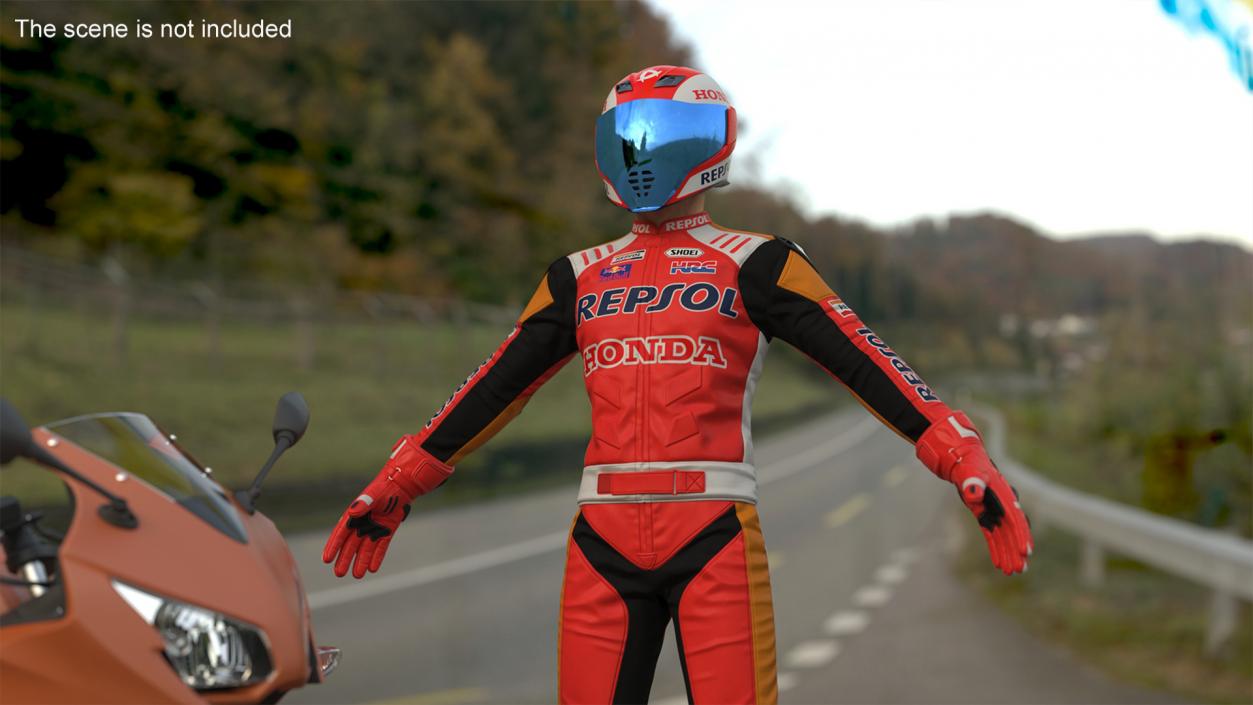 Sport Bike Rider Wearing Honda Race Suit 2 3D