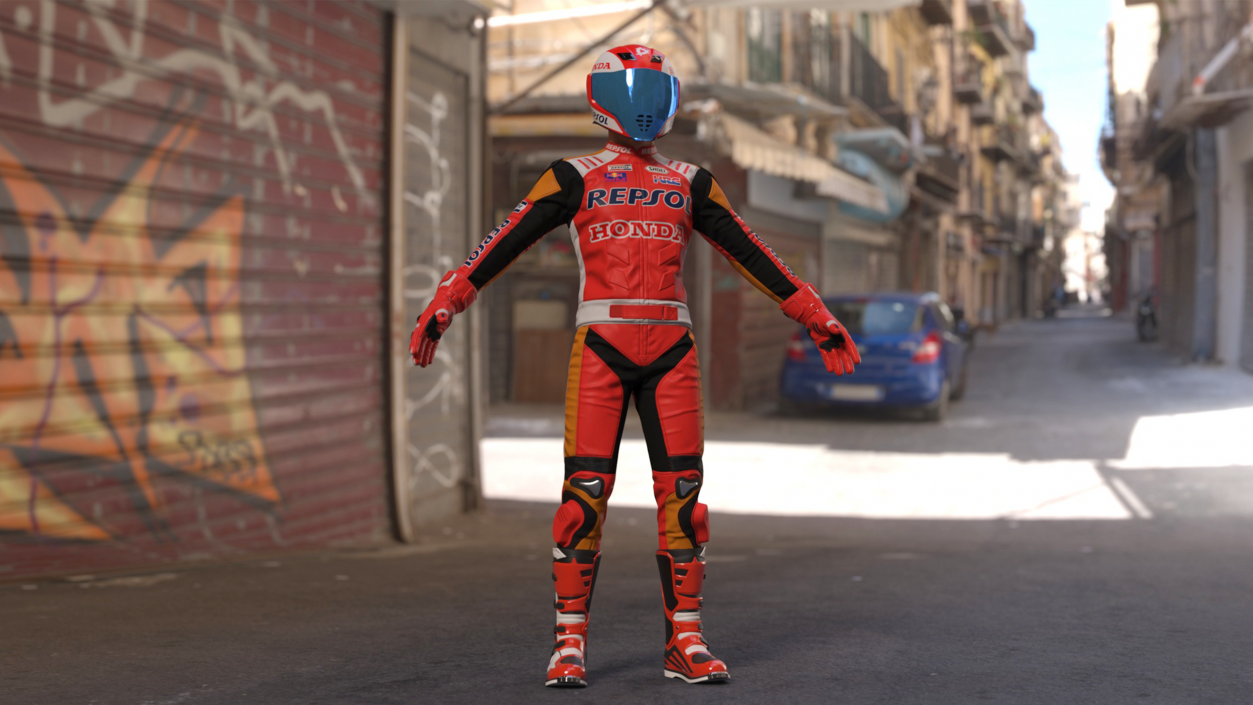 Sport Bike Rider Wearing Honda Race Suit 2 3D