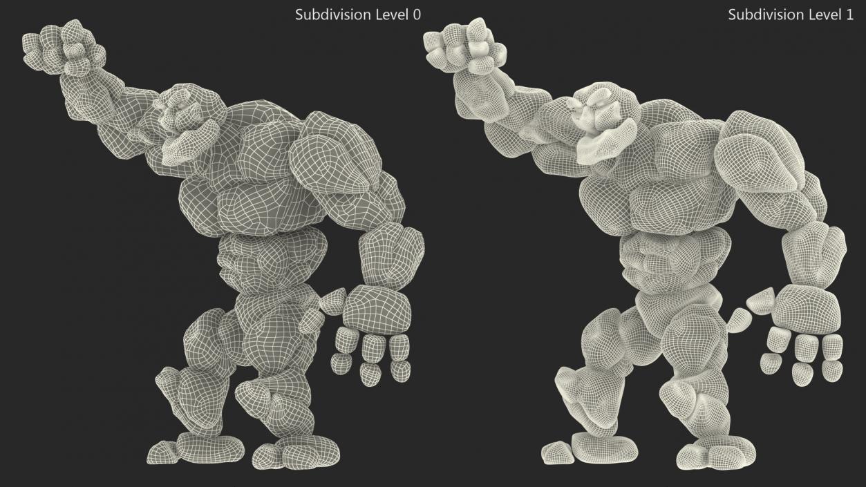 3D Cartoon Character Brown Stone Golem Happy Pose