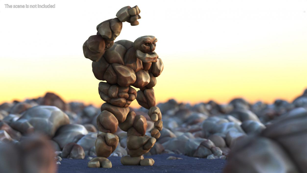 3D Cartoon Character Brown Stone Golem Happy Pose