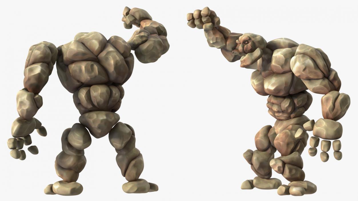 3D Cartoon Character Brown Stone Golem Happy Pose