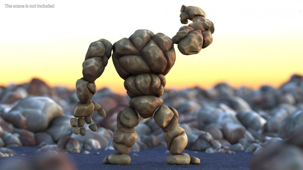 3D Cartoon Character Brown Stone Golem Happy Pose