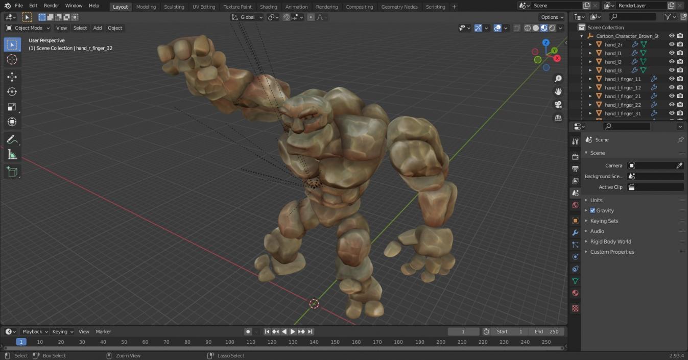 3D Cartoon Character Brown Stone Golem Happy Pose