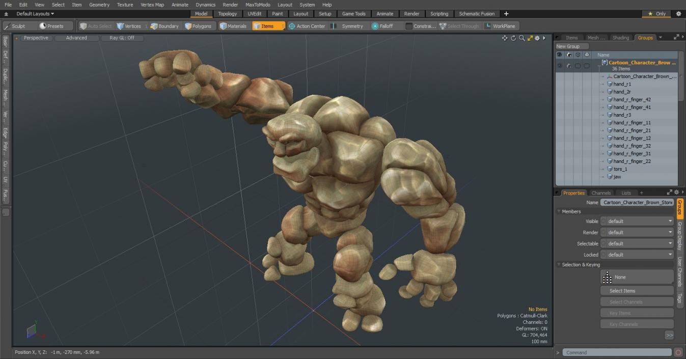 3D Cartoon Character Brown Stone Golem Happy Pose