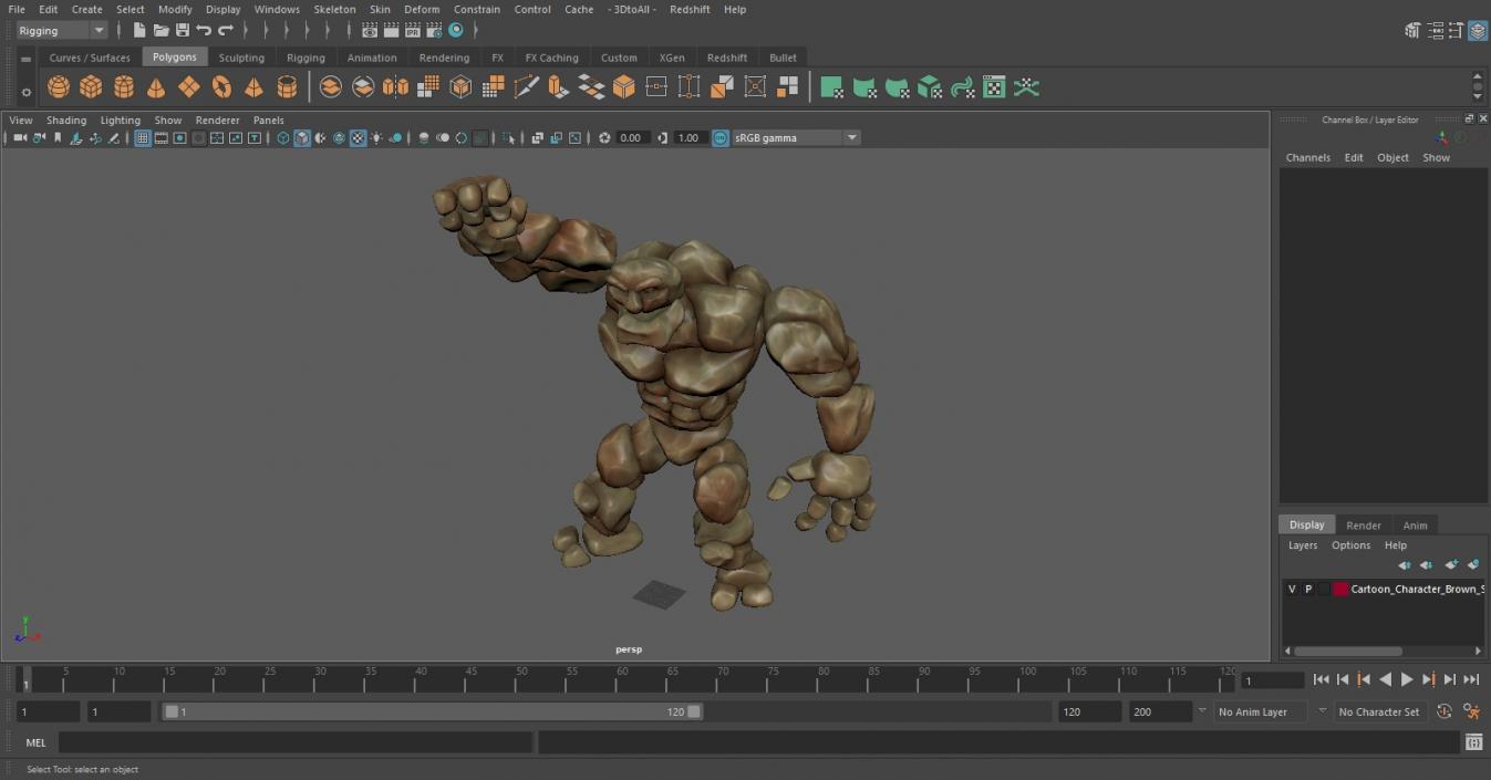 3D Cartoon Character Brown Stone Golem Happy Pose