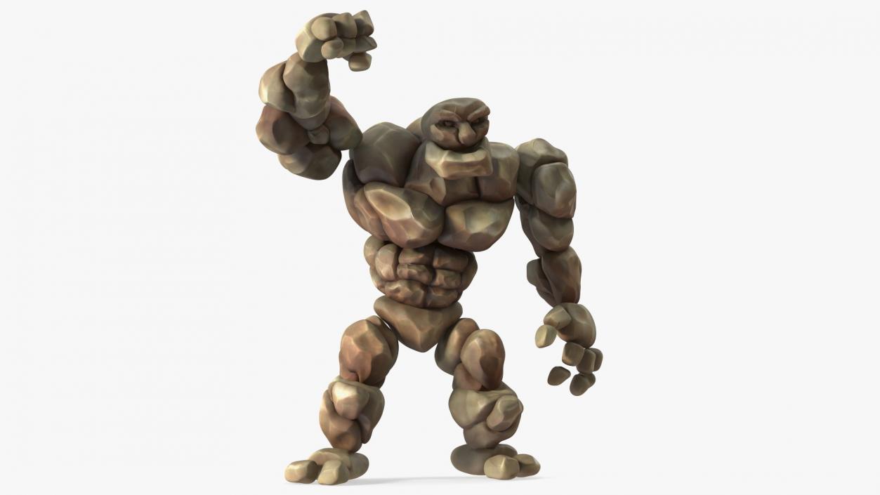 3D Cartoon Character Brown Stone Golem Happy Pose