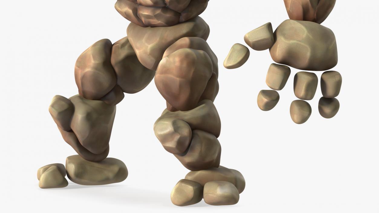 3D Cartoon Character Brown Stone Golem Happy Pose