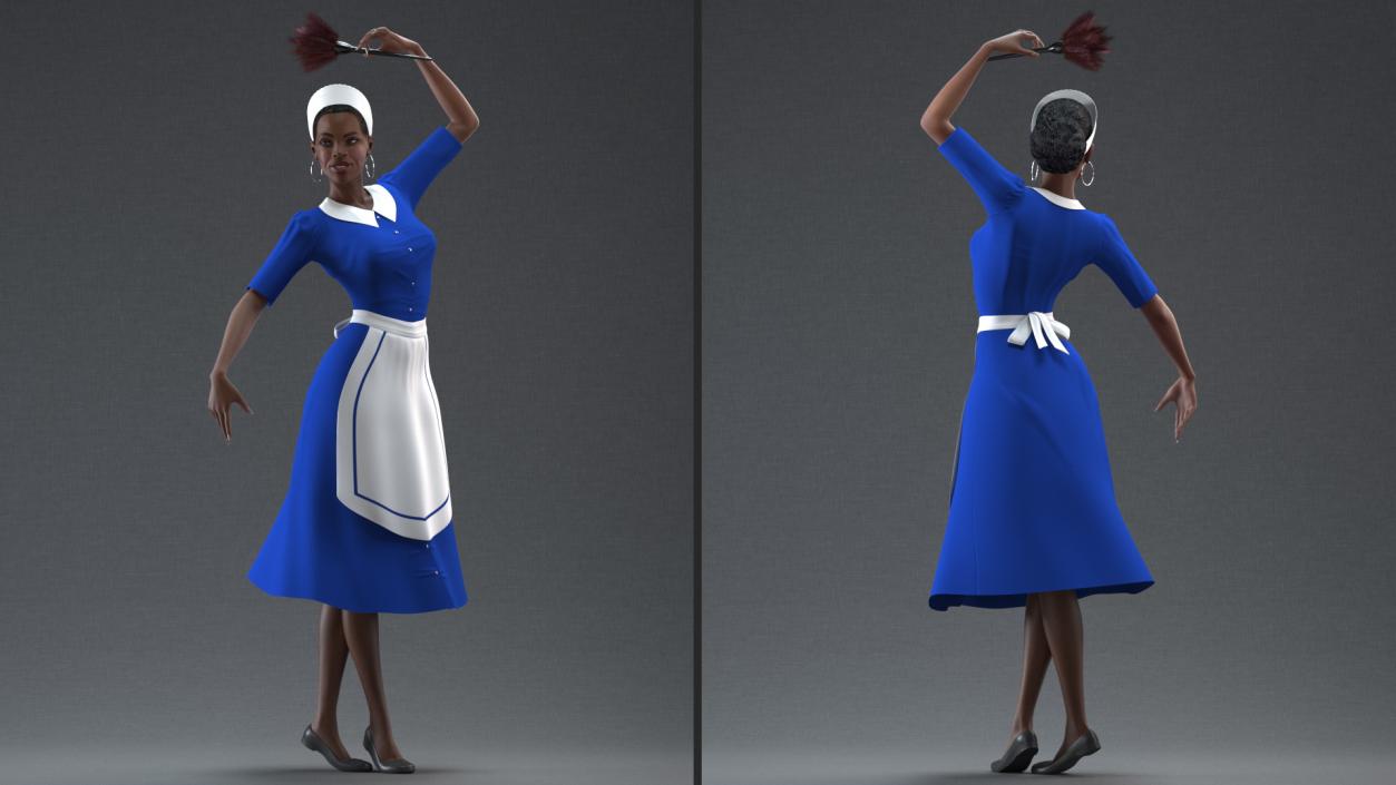 3D Dark Skinned Black Maid Dancing Pose