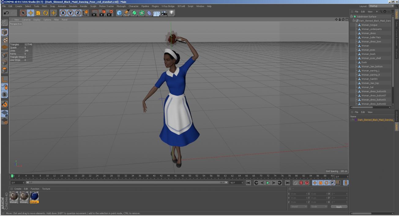 3D Dark Skinned Black Maid Dancing Pose