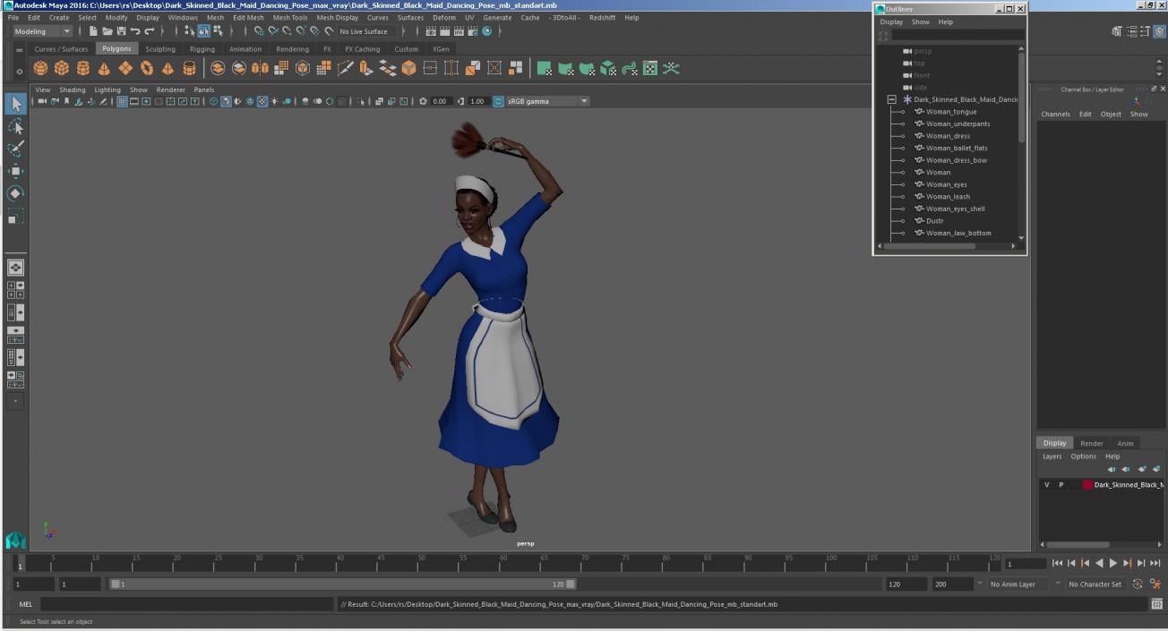 3D Dark Skinned Black Maid Dancing Pose