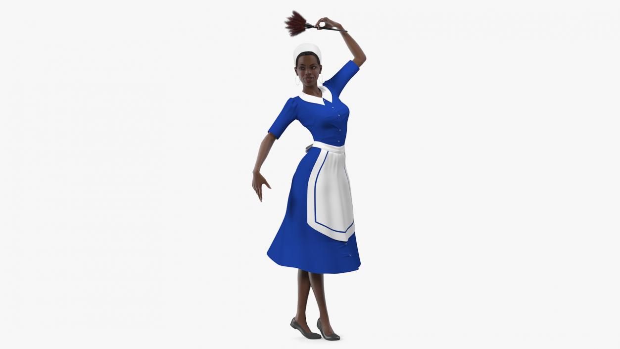 3D Dark Skinned Black Maid Dancing Pose