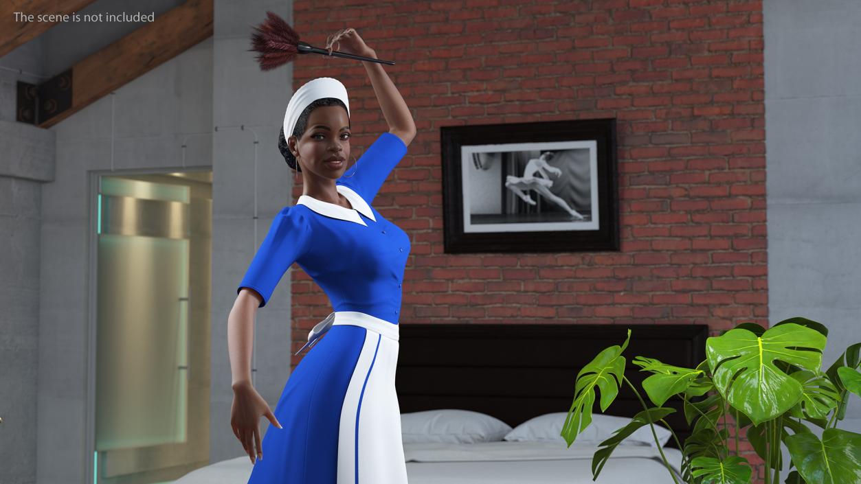 3D Dark Skinned Black Maid Dancing Pose