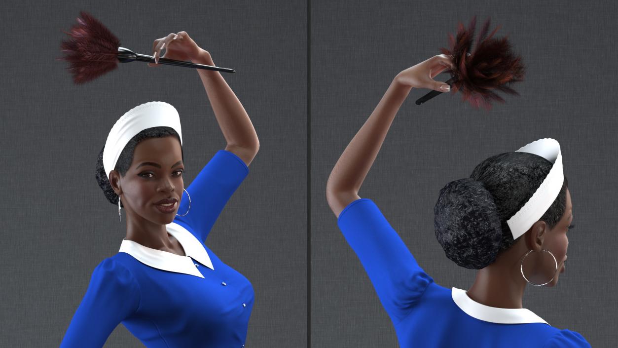 3D Dark Skinned Black Maid Dancing Pose