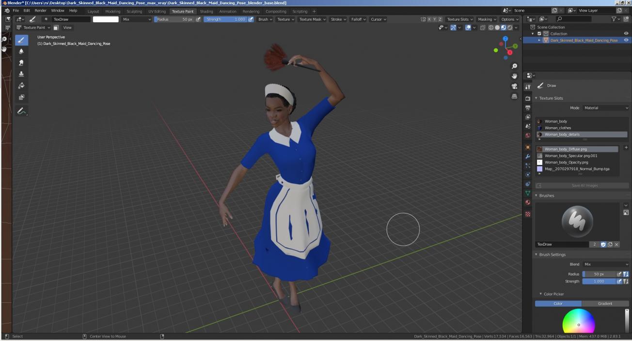 3D Dark Skinned Black Maid Dancing Pose