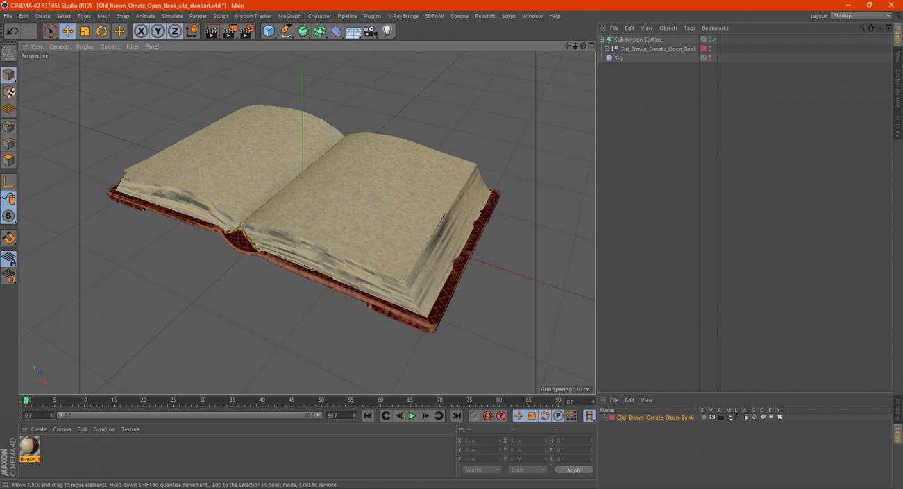 3D Old Brown Ornate Open Book