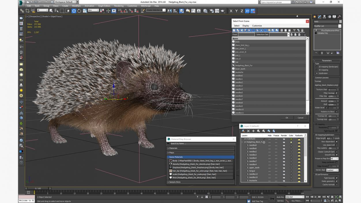 3D Hedgehog Black Fur model