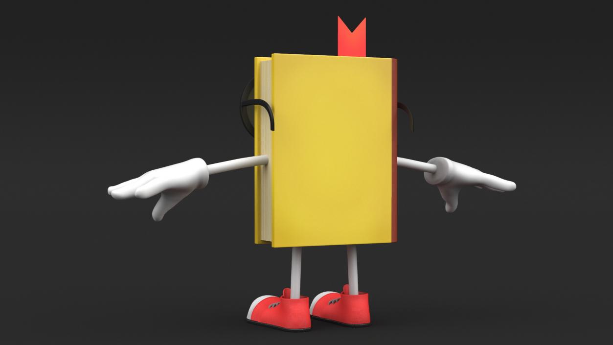 3D Cartoon Character Yellow Book T-Pose