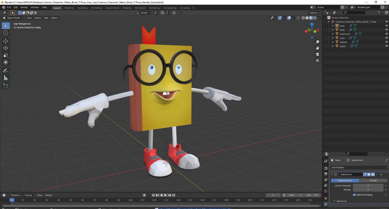 3D Cartoon Character Yellow Book T-Pose