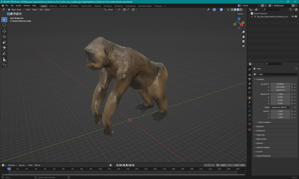 Big Ape Gigantopithecus Stands on Four Limbs 3D model