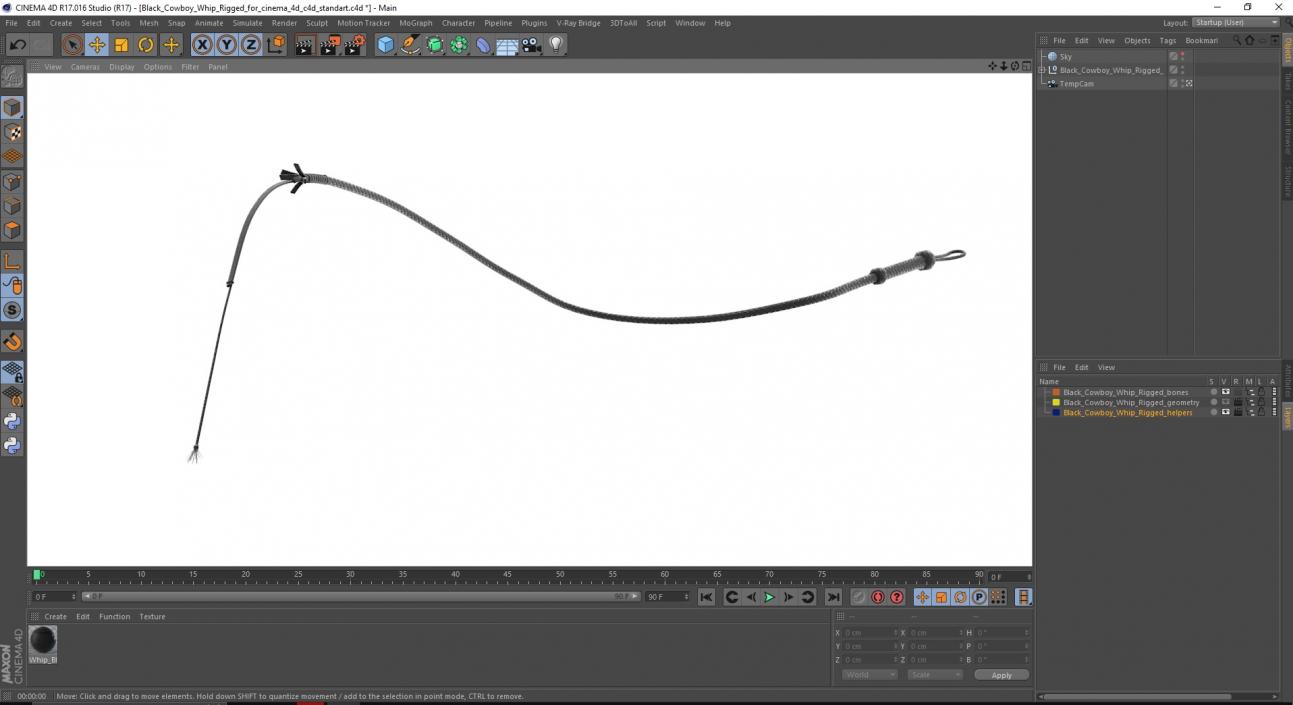 3D Black Cowboy Whip Rigged for Cinema 4D model