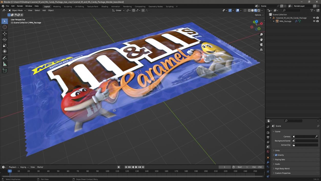 3D model Caramel M and Ms Candy Package