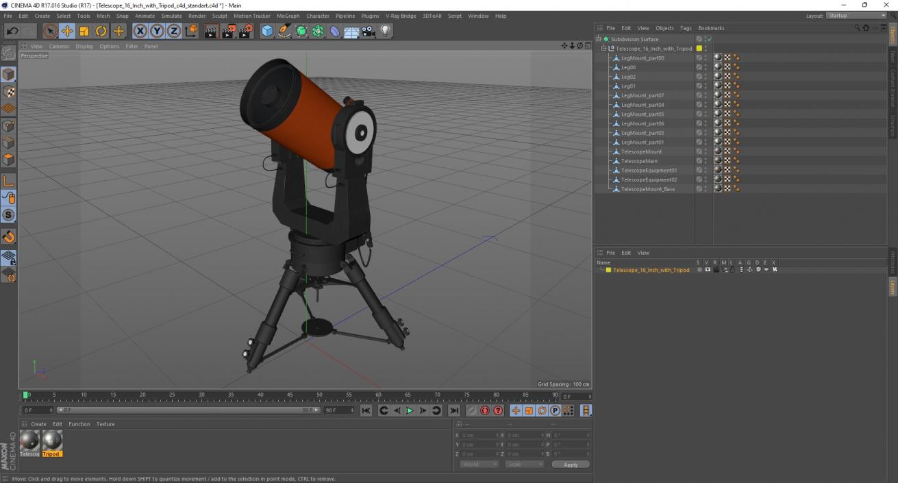 Telescope 16 Inch with Tripod 3D model