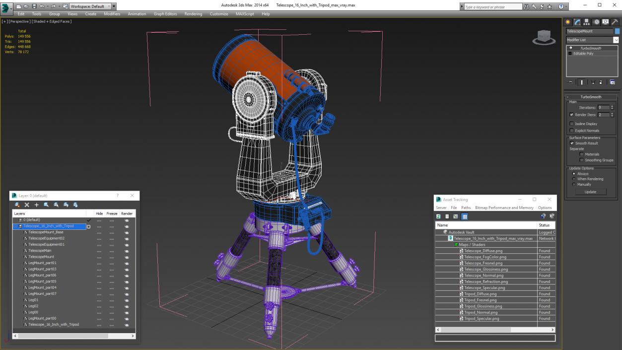 Telescope 16 Inch with Tripod 3D model