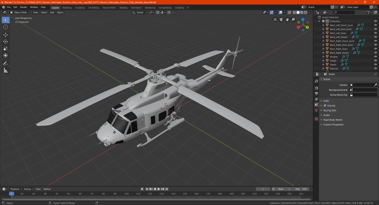 3D model Bell UH1Y Venom Helicopter Exterior Only