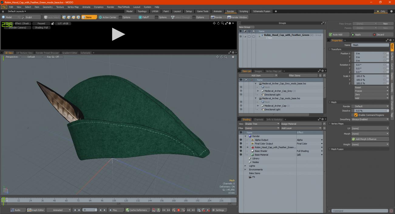 3D Robin Hood Cap with Feather Green model