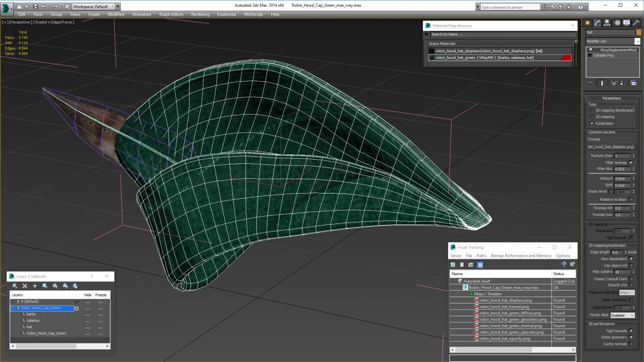 3D Robin Hood Cap with Feather Green model