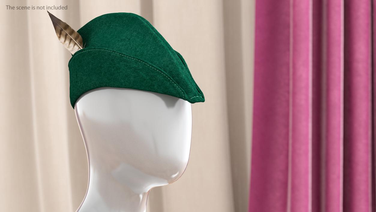 3D Robin Hood Cap with Feather Green model