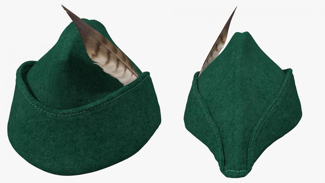 3D Robin Hood Cap with Feather Green model