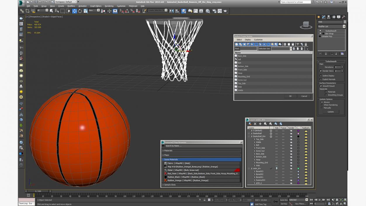 3D model Animated Basketball Bounces Off the Ring