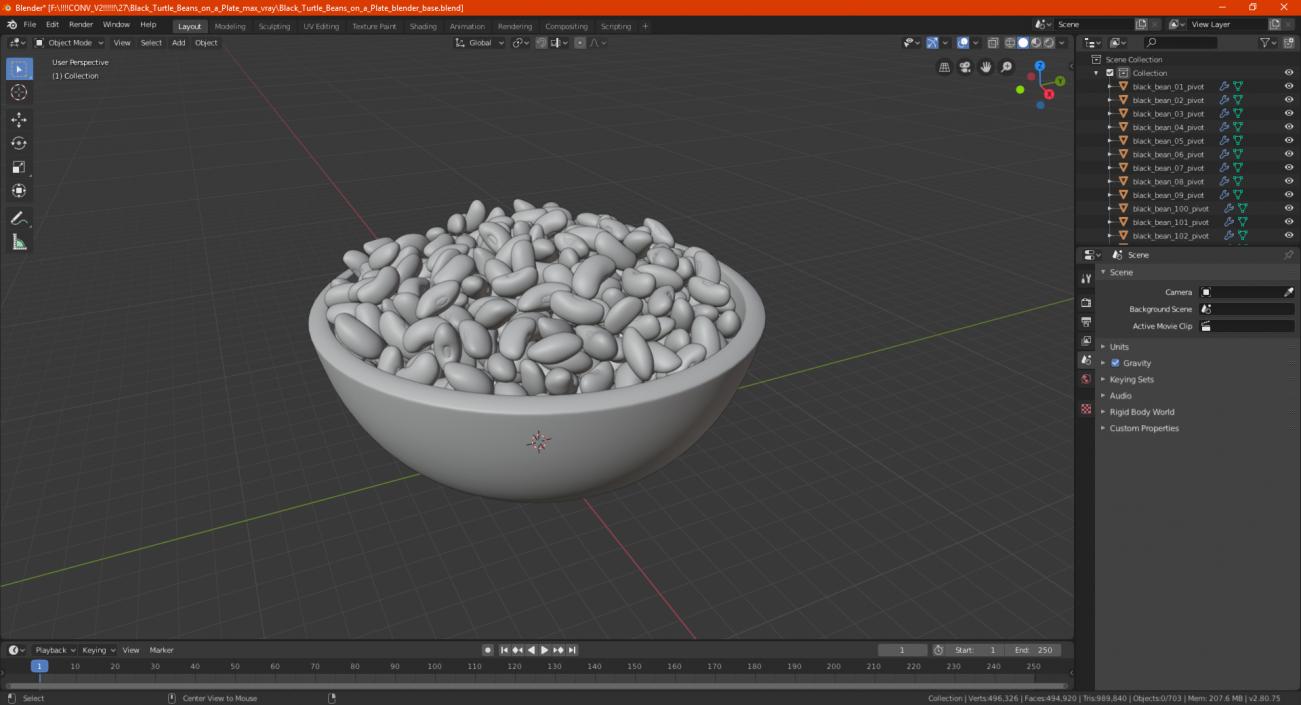 Black Turtle Beans on a Plate 3D model