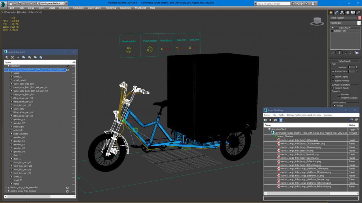 3D Commercial Grade Electric Trike with Cargo Box Rigged model